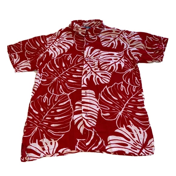 Da Edge Brand Hawaiian Leaves Short Sleeve Shirt Button Up Red Boys 12 Soft - Picture 1 of 8